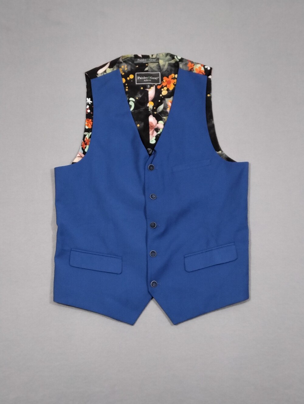 Paisley & Gray Men's Slim Fit Five Button V Neck Vest Royal Blue Size Small NWT